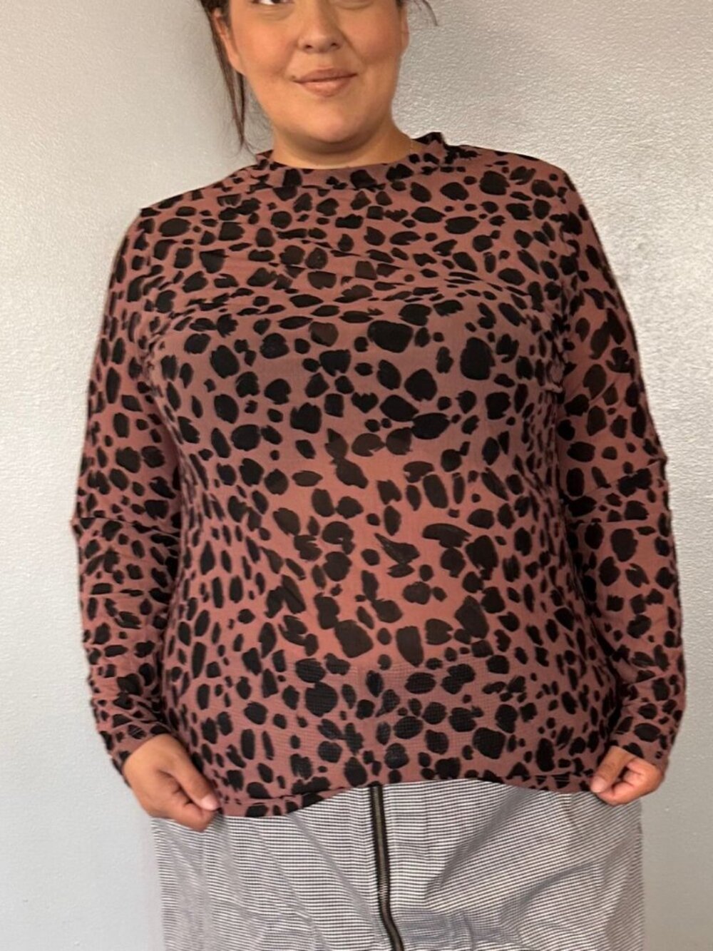 Ava & Viv Sheer Animal Print Top 2X